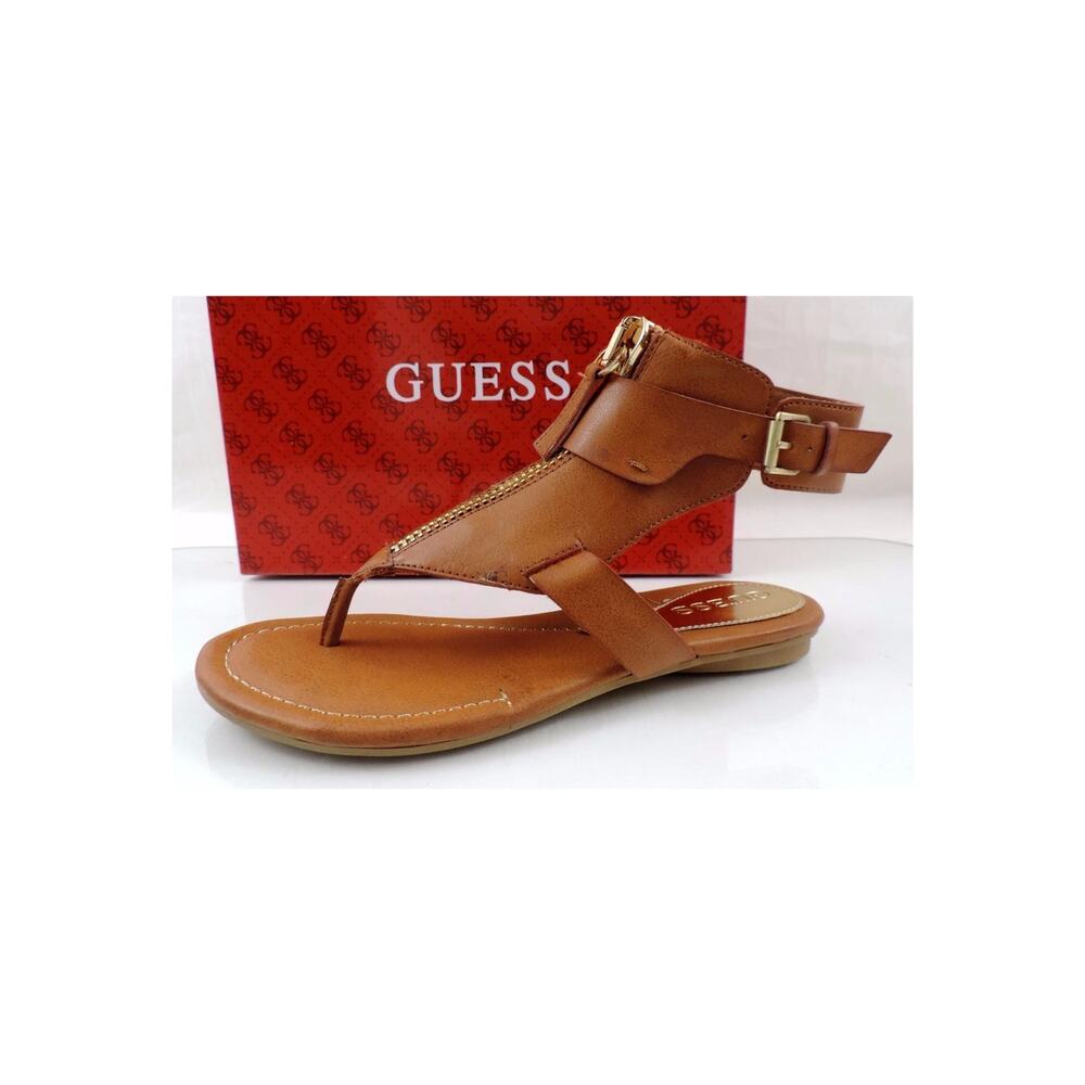 Guess Gastan Gladiator Flat Thong Sandals Zip Medium Brown Size 6.5